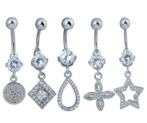 5pcs 5 styles 14G Bling-bling Pendant Belly Button Ring Body Jewelry Piercing