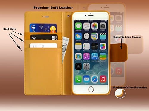 Apple iPhone 6+ Cell Phone Casing [FLAPA Series] Elegant Premium Quality [Synthetic Soft Leather] with [Stand Flip Cover] [Magnetic Lock Closure] [Card Slot] [Cash Compartment] (Camel, iPhone 6+)