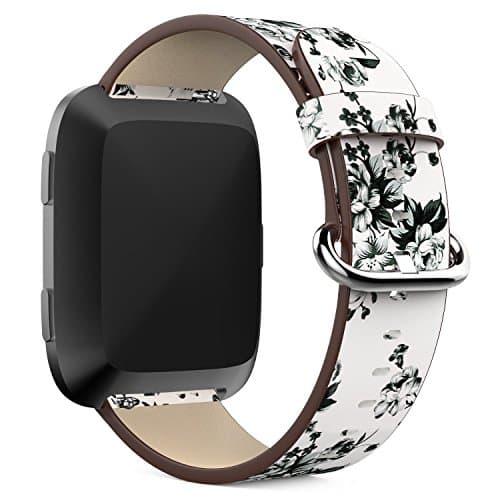 feuy For Fitbit Versa Bands, Genuine Leather Bands for Fitbit Versa Watchband Strap Bracelet,Fitbit Versa watch Accessories Wristbands Flower Print Series Strap