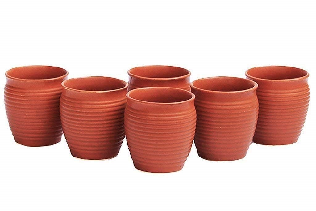FARKRAFT Handcrafted Ceramic Stoneware Reusable Kullad (Brown, Medium) - Set of 6