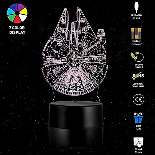3D Lamp Table Night Light – Wpky 3D Illusion Lamp 7 Color Change LED Desk Light with Multicolored USB Power for Living Bed Room Bar Best Gift Toys (Millennium Falcon)
