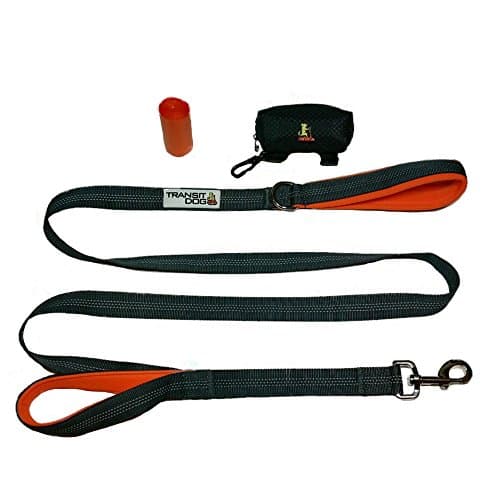Transit Dog Double Handled Lease-Padded for Comfortable Grip. 6ft Lead for Med-Large Dogs, Traffic Handle for Safety & Training, Reflective Stitching Bonus Poop Bag Holder