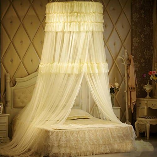 Mosquito net Bed Encryption Polyester Yarn Dome Hanging Sucker Free Installation Single Door Bed Mantle (Color : Beige, Size : 200*220cm)