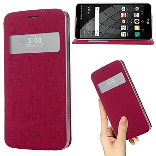LG G5 case Premium Leather PU Flip Wallet Case with View Window Stand Kickstand Card Holder Magnetic Closure TPU bumper full cover slim Leather Case for LG G5(rose)
