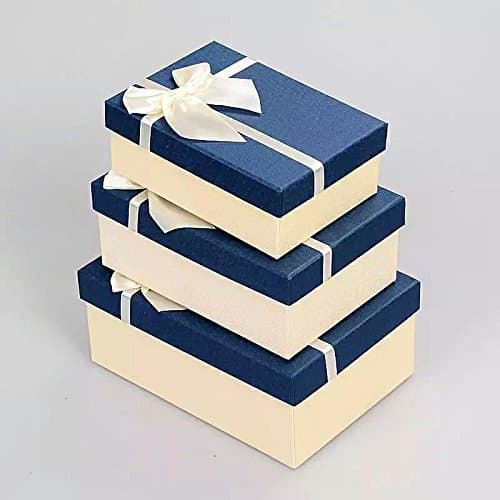 OrangeABC a Nested Set of 3 Gift Boxes with Ribbon - Perfect Box Kits for Birthday, Wedding &amp; Christmas (Blue 1)
