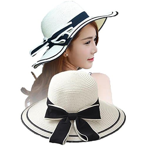 YSHARE Women's Sun Beach Straw Hat UV Protection Foldable 50+ Floppy Cap (Color-2)