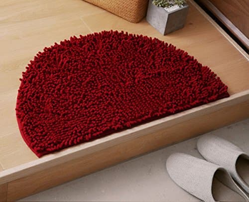 HAPLL Microfiber Shag Rug Half Round Rug Non-Slip Absorbent Mat Soft Floor Mat for Bath/Foyer Small-(Red)