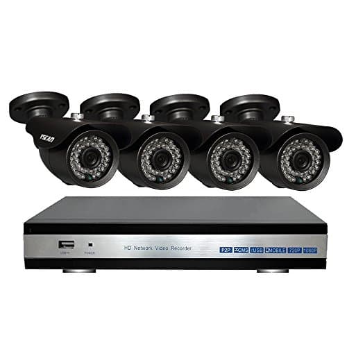 YSCAM 4Channel 720P HD Security System with 1TB Hard Drive, 4pcs 1MP 720P outdoor waterproof 1200TVL Metal Cameras, 720P DVR, and 100' Night Vision Support 3G/4G Moblie phone remote view