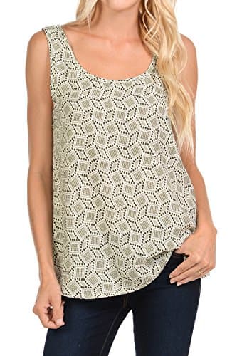 Shamaim Womens Solid &amp; Printed Round Neck Sleeveless Woven Tank Top Blouse Print #11 Small