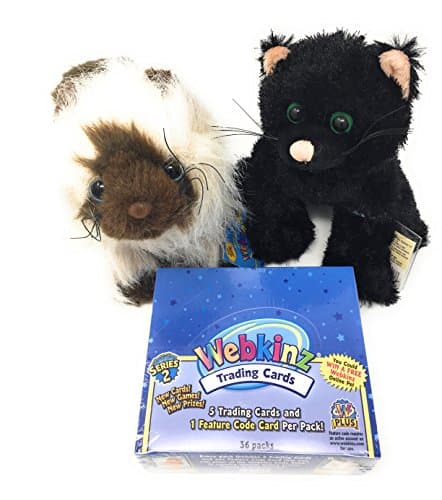 Stuffed Animal Webkinz Gift Set With Black Cat, Himalayan Plus 1 Sealed Trading Cards Pack (36) - 3 Item Bundle