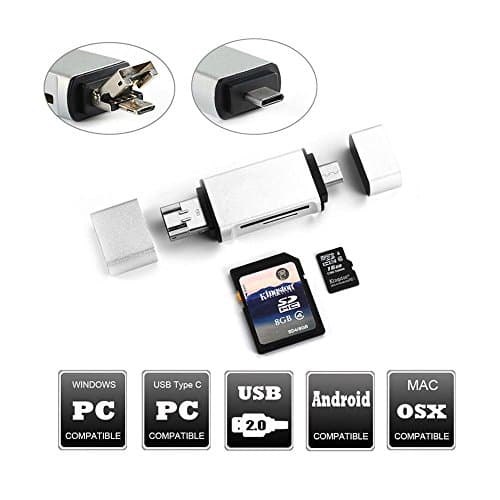 5 In 1 USB 3.1 Type-C To Micro USB 2.0 TF/SD Card Reader USB 3.0 Adapter for Windows, Mac Laptops, and Android,Mobile Phones and Tablets with OTG Support （Color:silver)