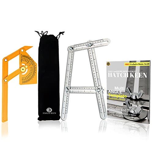 Stainless Steel Square Carpentry Tool Angle and Edge Finder Bundle Trim Protractor &amp; Compass for Floor | Bevel Squares | Multi-Angleizer Measuring Template Gauge With Pouch and e-book