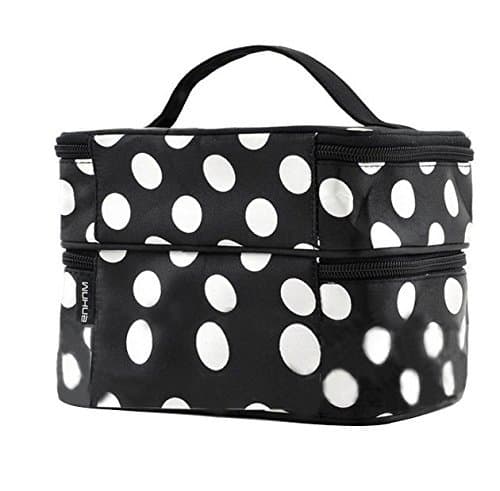 Hearts shop DuaFire Cosmetic Bag Double Layer Dot Pattern Travel Toiletry Bag Organizer With Mirror (Black)