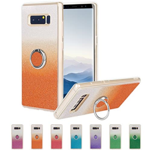 Galaxy Note 8 Bling Case, Luxury Shining Glitter TPU Rubber Anti-Scratch Protective Case Cover with Ring Kickstand Holder for Samsung Galaxy Note 8 - Orange