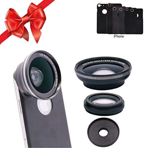 Cell Phone Camera Lens Kit Super 0.6X Wide Angle and 15X Macro Lens 2 in 1 with Phone Case for iPhone X/ 8 Plus/ 8/ 7 Plus/ 7/ 6 Plus/ 6s Plus/ 6/ 6s (Black)