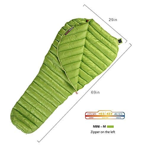 Goose Down Sleeping Bag Ultralight Mummy Bag with Lightweight Compression Sack 800 Fill Power 11 Degree 52F by WIND HARD