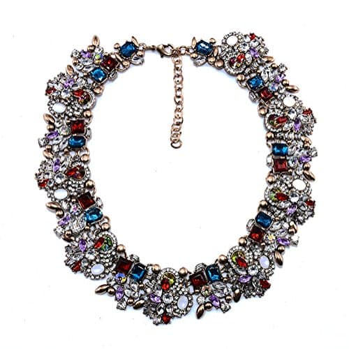 Kexuan Multi Crystal Statement Neclaces With Retro Style (Red)