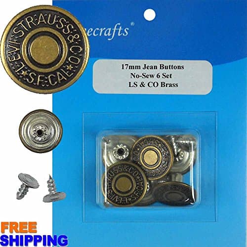 6/PKG 17mm LS &amp; Co Jeans Brass No-Sew Jean Tack Buttons