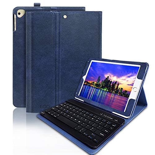 iPad 9.7 Keyboard Case 2018 with Wireless Keyboard,COO Bluetooth Keyboard for iPad 2018 (6th Gen)/iPad 2017 (5th Gen)/iPad Pro 9.7/iPad Air 2&1,Built-in Pencil Holder (Dark Blue)
