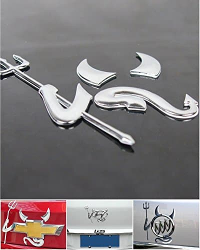 1 Set Eloquent Modern 3D Devil Car Sticker Fit All Logo Badge Emblem Rear Graphics Style Colors Silver