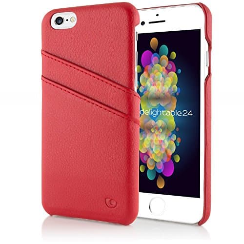 NALIA Leather Hardcase compatible with iPhone 6 6S, Ultra-Thin & Shockproof Mobile Cell Case with Card Slots, Slim-Fit Protective Back Cover, Rugged Smart-Phone Protector Backcase Bumper Etui - Red