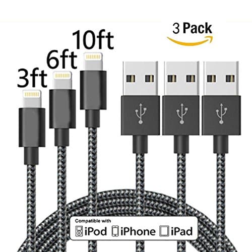 iPhone Charger,MQOUNY 3 Pack(1M 2M 3M) Lightning Cable Nylon Braided 2A Fast Charger And Data Transfe Lightning Charging Cable Cord Lightning to USB Cable (Black)