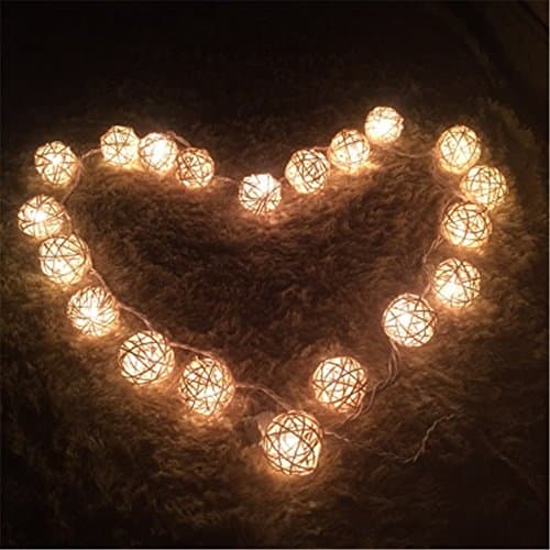 COTW Cream White Rattan Ball String Lights 20 Leds Battery Operated Warm White Indoor Decoration Wedding Fairy Lights Led Decorative String Lights For Garden Kitchen Bedroom