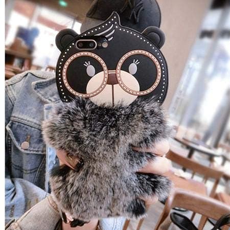 iPhone Xs MAX Silicone Case | Soft Crystal Matte Teddy Bear with Warm Fluffy Fur for Apple New iPhone Xs max (Black)