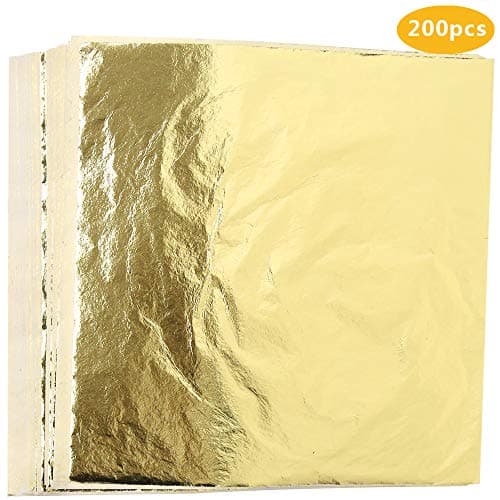Canflo 200 Sheets Imitation Gold Leaf for Arts, Gold Leaf Foil Sheet, Gilding Crafting, Crafts Decoration, 5.5 by 5.5 Inches