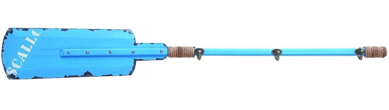 Three Hook Coat Rack, Wood Boat Oar Decorative Wall Mounted Accent Piece, 43-inch, Nautical Decor (Pastel Blue)