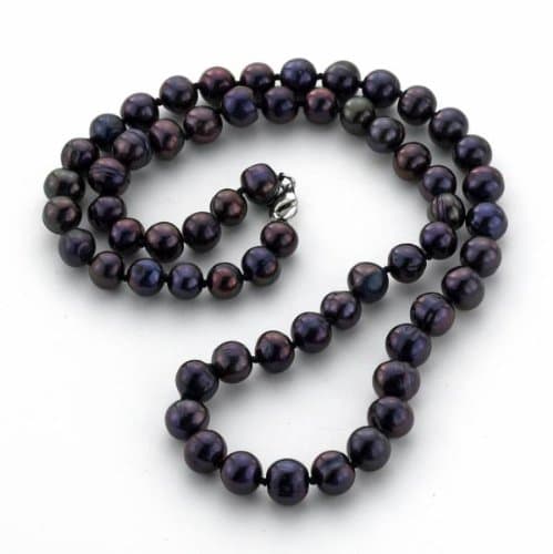 Samuel B Soho Chic Sterling Silver 18 Inch 7-8 mm Round Black Freshwater Cultured Pearl with 9 mm Lobster Clasp.