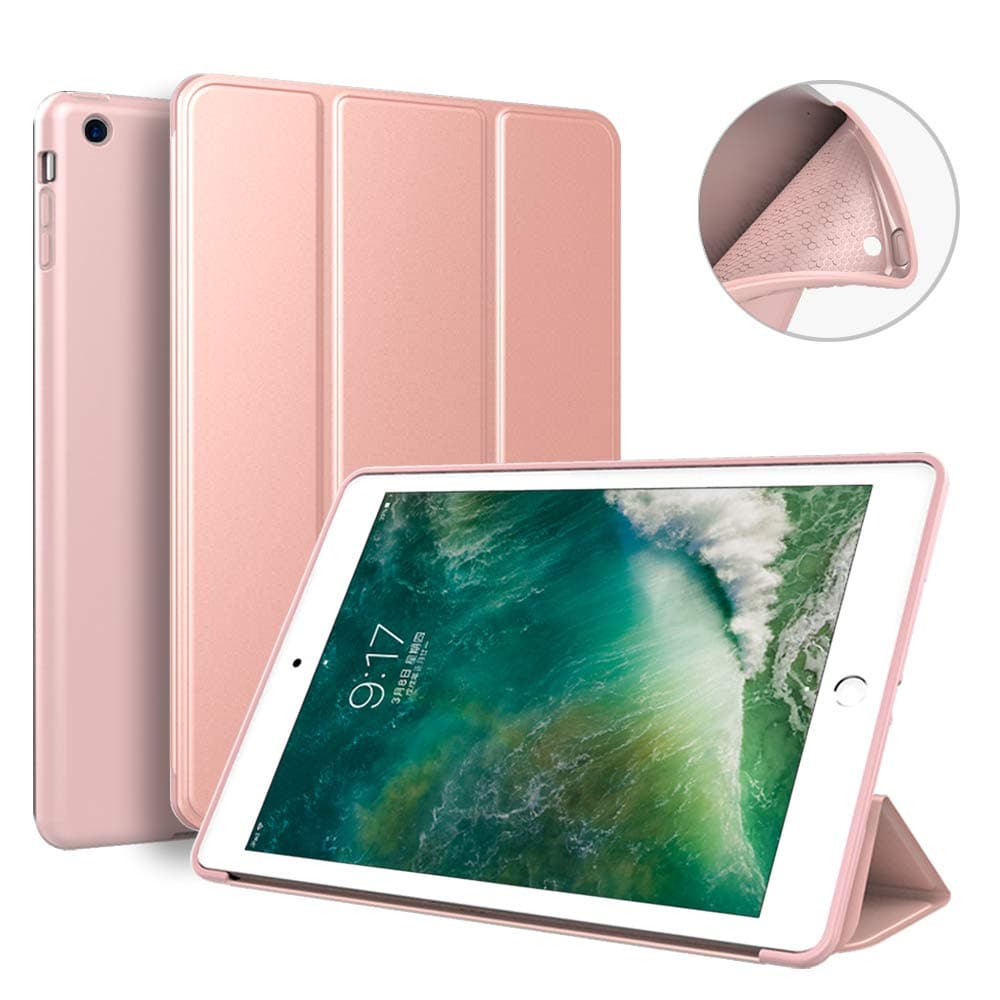 Aoub Case for iPad 6th/5th Generation 2018/2017 9.7 inch, Trifold Stand Ultra Leightweight Soft TPU Smart Cover with Auto Wake/Sleep for Apple iPad Model A1893/A1954, A1822/A1823, Rose Gold