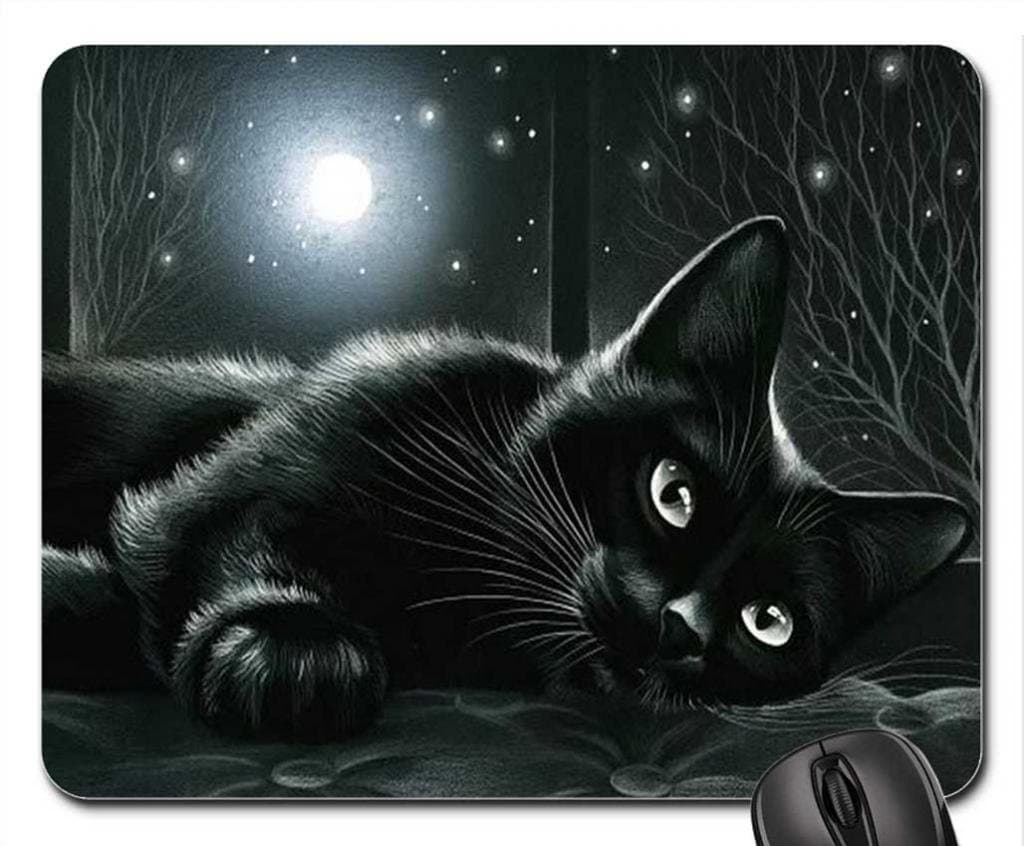 Black cat in moonlight Mouse Pad, Mousepad (Cats Mouse Pad)