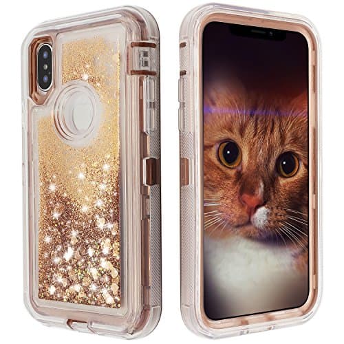 iPhone X Case, MOMOTECH Dual Layer 3D Sparkle Flowing Liquid iPhone X Bling Case Anti-Drop Hard PC Frame + Shockproof Bumper Heavy Duty Full-body protection with Front Shell for iPhone X - Coffee