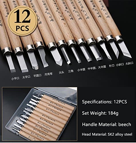 12 PCS WoodCarving tool Set WoodWorking Tools Chisel Kit Carvers Graving Knife set kit Printmaking paper cutting carving woodworking tools (+3PCS Whetstone ) (12 PCS set) W044