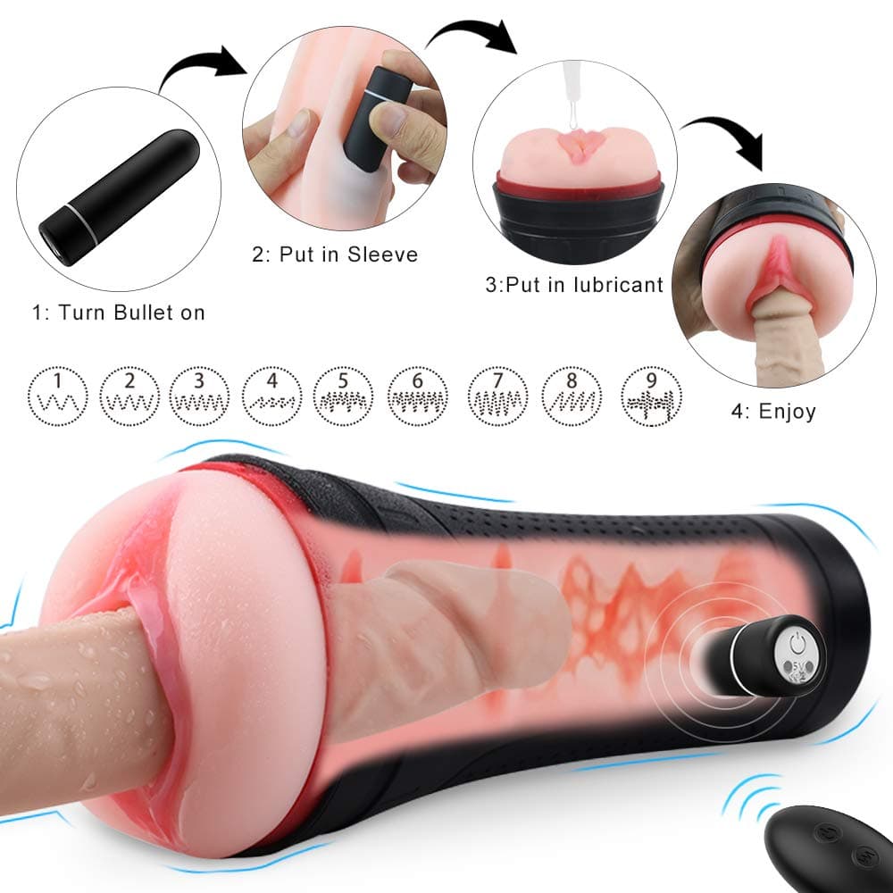 Handsfree 9 Frequency Electric Piston Cup Sucking/Rotating Massage Cup Sexy Underwear Toy Póckêt Püssy Stroker for Men, USB Charging 3D Realistic Vágí-nà Powerful Sucking and Vibration Toy Tshirt