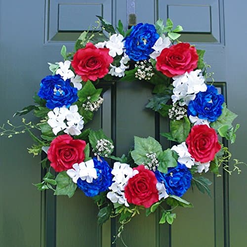 ES ESSENTIALS Patriotic Wreath 24" Rose Peony Hydrangea