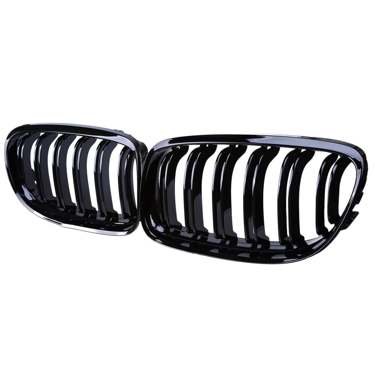E90 E91 Front Grill Twin-fin Glossy Black Kidney Grille, Facelift, 2pcs