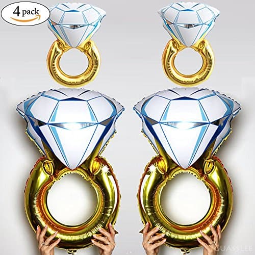 Rock RaRa 4PACK Diamond Ring Design Balloon for Proposal Vow Renewal Valentine's Day Bridal Shower Wedding Bachelorette Parties Decoration. Huge Bling Favor. Extra Large Party Statement. (blue)