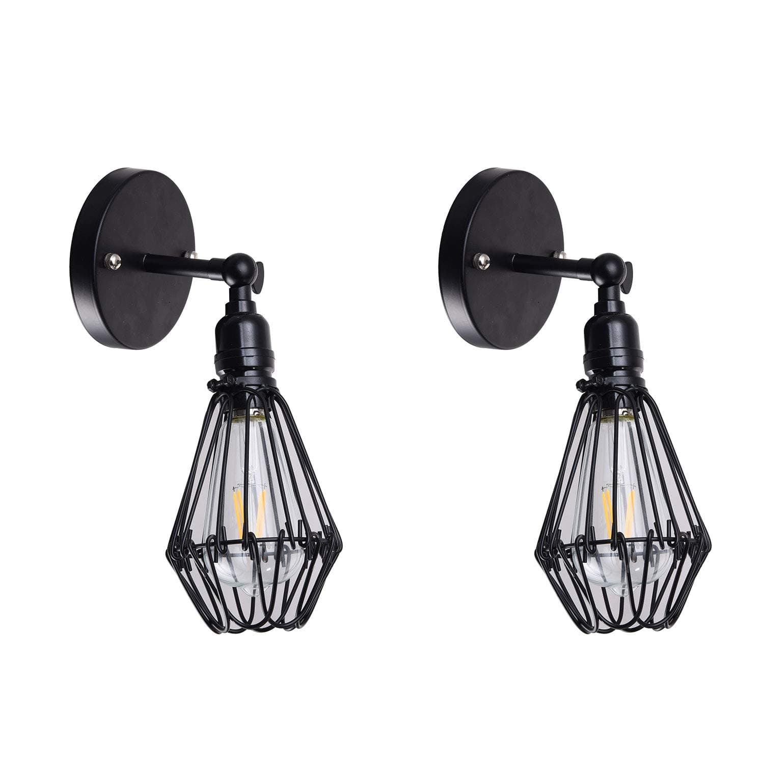 CEENWE Wire Cage Industrial Wall Sconce Plug-in Wall Light Shade Vintage Style Edison E26 Base with Dmmer Switch for Headboard Bedroom Garage Porch Light (2 Packs)