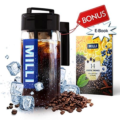Cold Brew Iced Coffee &amp; Tea Maker by Milli, Premium Glass Pitcher 1.3L, Carafe W, Detachable Infuser Rod, Capacity, BPA-Free, Enjoy Delicious Infused Coffee, Tea, Water, Sangria, Juice &amp; More