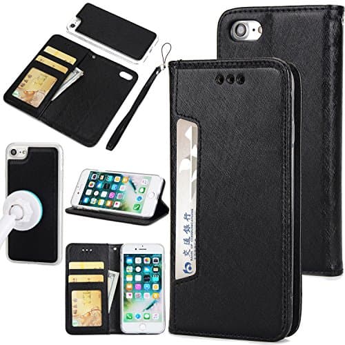 iPhone 7/8 Removable Case, Zmiq [2 in 1] Detachable PU Leather iPhone 7 Wallet Card Case Flip Phone Case Cover with Magnet Closure for iPhone7/8 (4.7inch) (Iphone7 Black GSW)