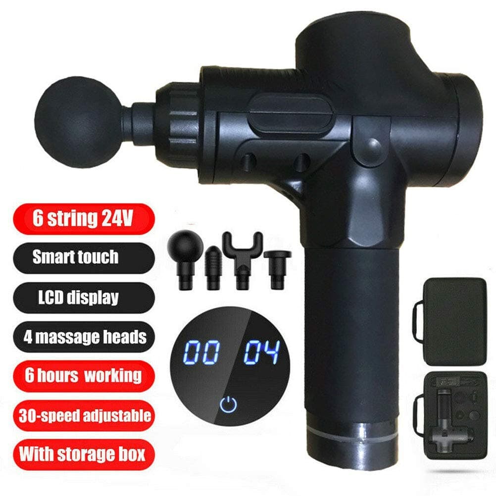 Massage Gun, Handheld Massage Device with 30 Files Adjustable 4 Massage Heads, Portable Quiet Massage Gun with LCD Display, Deep Tissue Muscle Massage Tension Relief