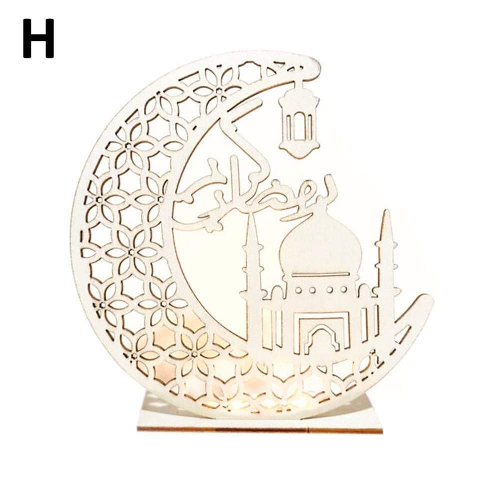 Correct Ramadan Eid Mubarak Decorations,Wooden LED Crescent Candles Light Wooden Plaque Hanging Pendant,Perfect for Islam Muslim Event Party Supplies Grand Everybody