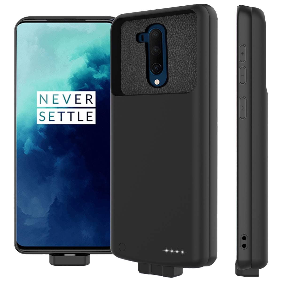 Compatible with OnePlus 7T Pro Battery Case, 7000mAh Rechargeable External Backup Charger Pack Slim Extended Portable Power Bank Extra Shockproof Protective Cover Shell Black