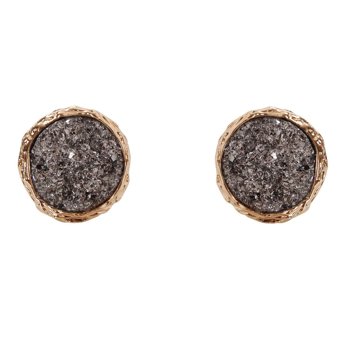 Humble Chic Simulated Druzy Studs - Boho Gold-Tone Plated Round Circle Simple Minimalist Crystal Post Ear Stud Earrings for Women - Sparkly Created Geode Stones