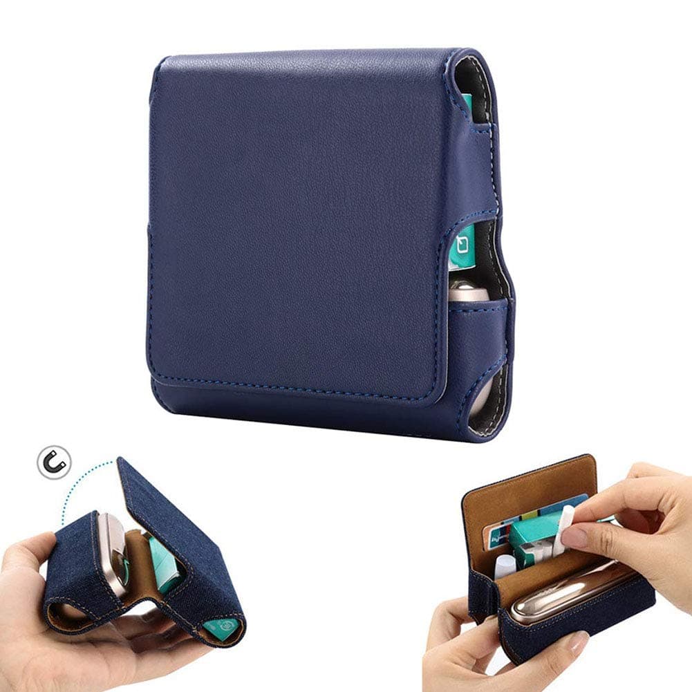 LCSJ Electronic Cigarette Protective Holder Case Wallet Case with Card Holder PU Leather Carrying Case for IQOS 3.0 Four Generations,Blue