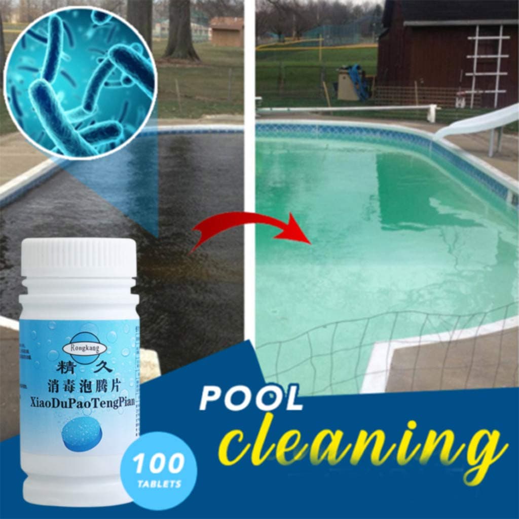 Juner Magic Swimming Pool Cleaning Tablets, 1 Bottle / 100 Pieces Chlorine Tablet Chlorinating Tablets, Effectively Guard Against Bacteria, Algae and Other Organism