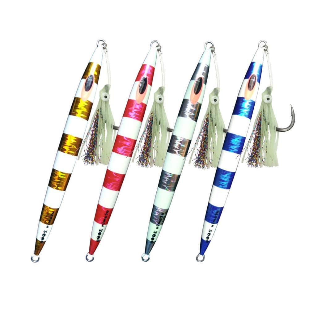 Glow Fast Speed Vertical Jigging Lures Saltwater Metal Pitching Falling Fish Jigs Artificial Baits Lead Jigging Fishing Plugs 100g 150g 200g 250g 300g 400g (4 Colors, 200g)