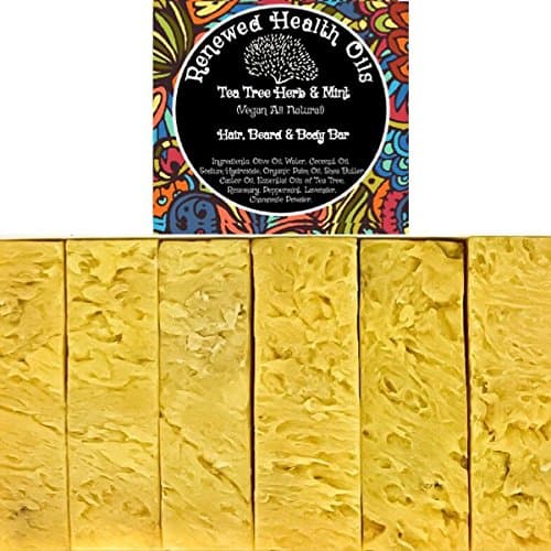 Tea Tree Herb & Mint Bar Soap Anti-Bacterial All-In-One HAIR/BEARD/BODY 100% Pure Essential Oils No Synthetic Fragrances Added (6) 4.5 oz Vegan